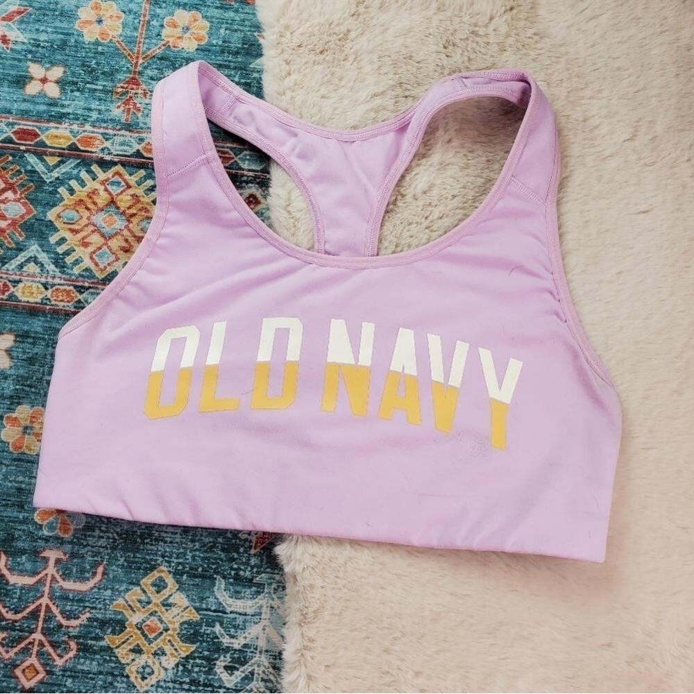 Old Navy Sports Bra Womens Large Purple Racerback Spelled Out Logo Sporty Gym